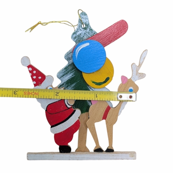 Vintage Schmidt Emgee Playful Santa Reindeer Christmas Ornament Wooden Painted - Picture 7 of 7